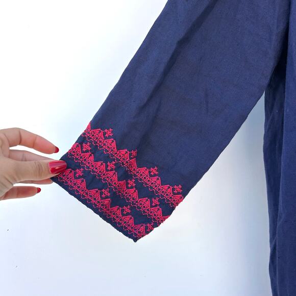 Johnny Was Camille Draped Navy Blue Floral Open Cardigan Duster Medium Boho - Picture 9 of 10